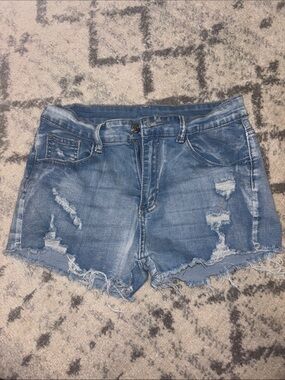 SHEIN Light Blue Distressed Denim Shorts